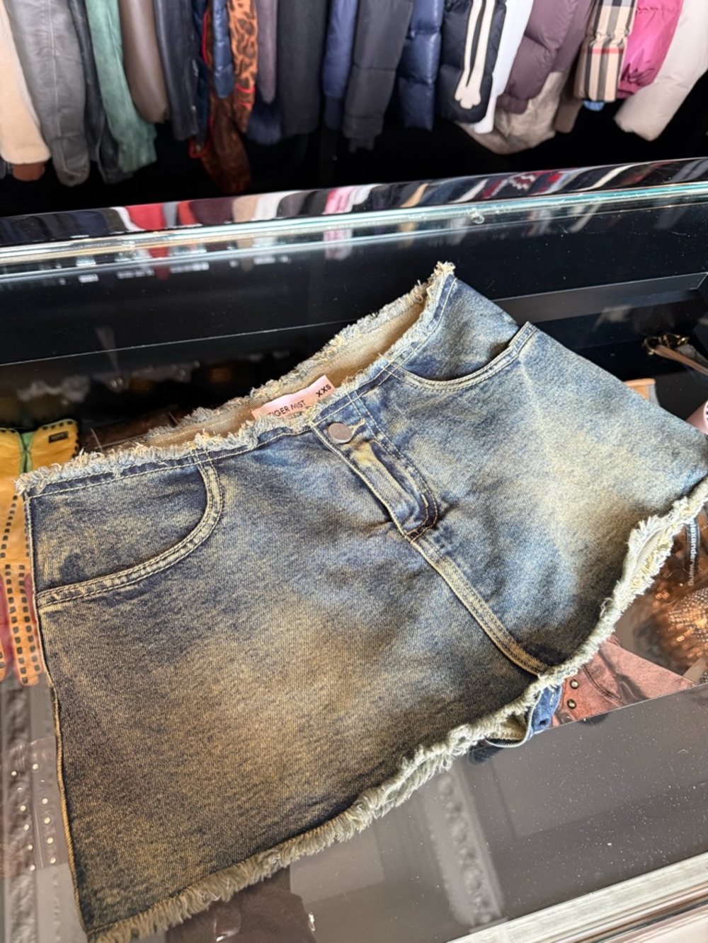 Tiger Mist Distressed Blue Denim Mini Skort